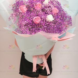 Purple gypsophila bouquet (1 meter high)