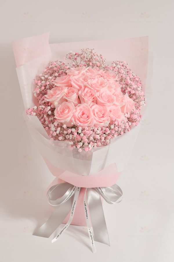 My true love is you (18 pink roses, pink gypsophila)